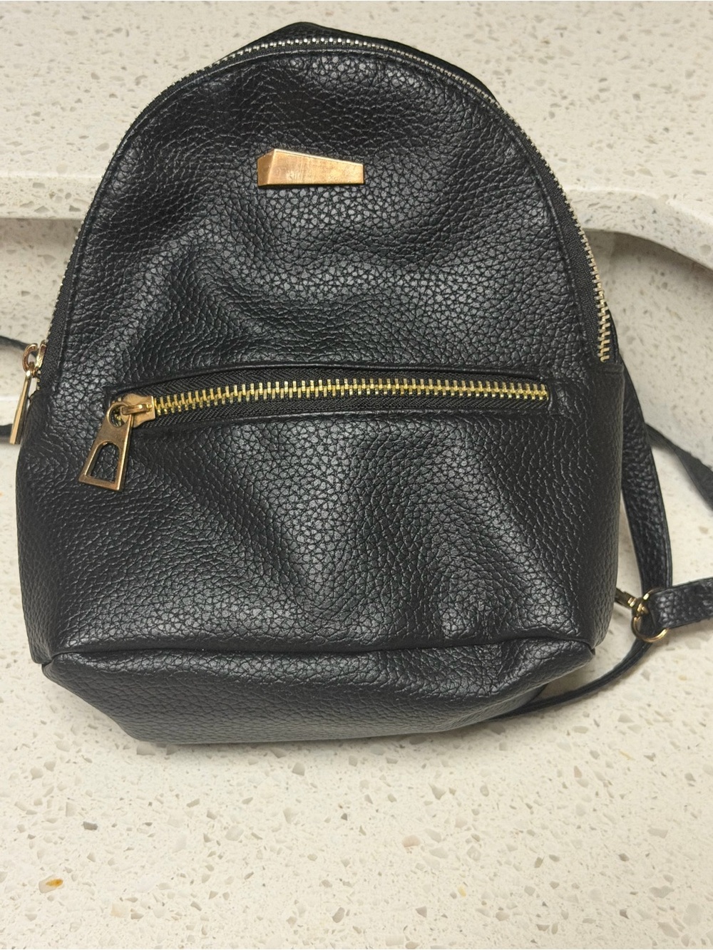 & Other Stories Black Pebbled Leather Mini Backpack with Gold Accents